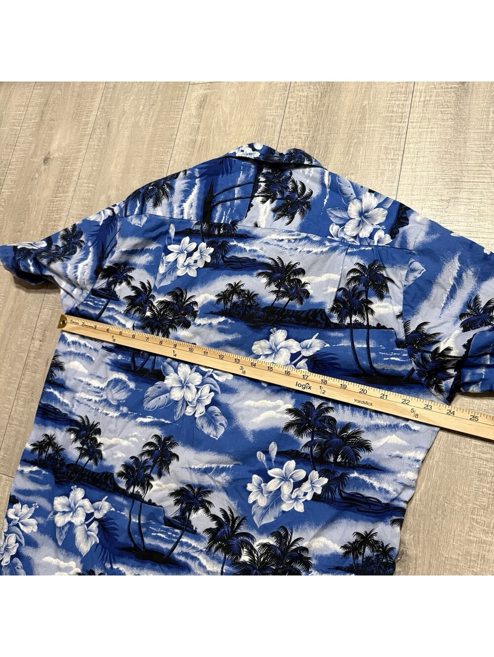 RJC Hawaiian Shirt Blue Palm Trees Floral Print Cotton USA Hawaii Made Men’s L - Picture 4 of 7